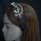 NEW WOMEN BLACK BEADS RHINESTONES BIG LEAF FASHION HEADBAND HAIR ACCESSORIES