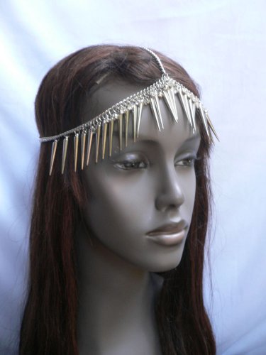 NEW WOMEN SILVER HEAD CHAIN LONG SPIKES FASHION JEWELRY RHINESTONES HAIR CIRCLET