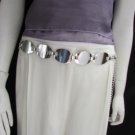 NEW WOMEN SILVER METAL THIN 1.25" FASHION METAL CHAINS BELT OVAL 28"-40" S-M-L