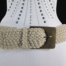 New Women Black Off White Hip Waist Fashion Belt Brown Wood Buckle 27"-35" S / M