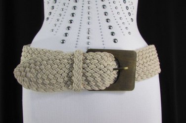 New Women Black Off White Hip Waist Fashion Belt Brown Wood Buckle 27"-35" S / M