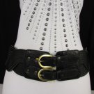 New Women Black Double Buckle Hip Waist Faux Leather Fashion Belt 32"-36" Medium