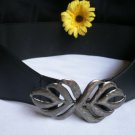 NEW WOMEN SUMMER BLACK FASHION ELASTIC WIDE BELT PEWTER LEAF BUCKLE 32"-42" M/L