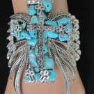 New Women Silver Elastic Flying Cross Bracelet Fashion Jewelry Turquoise Beads