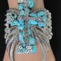 New Women Silver Elastic Flying Cross Bracelet Fashion Jewelry Turquoise Beads
