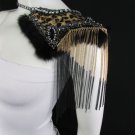 NEW WOMEN BLACK GOLD METAL FRINGES SHOULDER CHAINS LEOPARD FUR FASHION JEWELRY