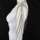 NEW WOMEN GOLD PEWTER METAL SHOULDER CHAINS ONE SIDE LONG SLEEVE FASHION JEWELRY