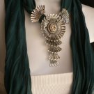 NEW WOMEN GREEN BLUE TEAL FASHION SCARF NECKLACE ANGEL WINGS PENDANT RHINESTONE