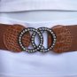 NEW WOMEN ELASTIC BROWN FAUX LEATHER FASHION BELT SILVER RHINESTONES 25"-37" S M