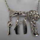 NEW WOMEN SILVER METAL SCISSORS MIRROR AIR BLOWER HAIR DREESERS NECKLACE 9" DROP