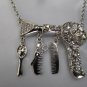 NEW WOMEN SILVER METAL SCISSORS MIRROR AIR BLOWER HAIR DREESERS NECKLACE 9" DROP