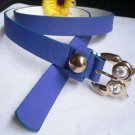 NEW WOMEN FAUX LEATHER THIN REAL BLUE FASHION BELT GOLD OWL BUCKLE 31"-38" M L