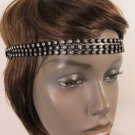 New Women Black Elastic Band Metal Head Chain Fashion Jewelry Silver Rhinestones