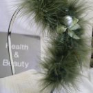 NEW WOMEN HEADBAND SOFT GREEN FEATHERS SMALL BOW CREM BEAD THIN METAL ADJUSTABLE