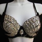 NEW WOMEN SEXY FASHION DANCE BRA BLACK SILVER SEQUINS BEAD BRALET CLUBWEAR M 36B