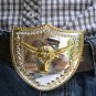 NEW MENS WESTER COWBOY BELT BUCKLE GOLD LONG BULL SHARP HORNS BUCKLER DESIGN