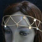 NEW WOMEN SMALL GOLD METAL HEARTS 2 ROWS HEAD CHAIN FASHION JEWELRY GRECIAN