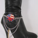 New Women Multi Silver Metal Chains Anklet USA UK Flag Boot Chain Shoe Strap