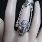 NEW WOMEN 2014 TWO SILVER METAL ELASTIC FASHION DOUBLE RING CHAIN SKULL + BONES