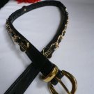 NEW WOMEN BLACK HIP WAIST THIN FASHION BELT GOLD BUCKLE CHAINS 25"-30" XS/S