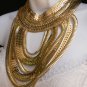 NEW WOMEN SUMMER WIDE MULTI STRAND GOLD LINKS CHAINS CHUNKY METAL NECKLACE 12"