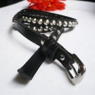 NEW WOMEN BLACK 0.5" THIN FASHION BELT SILVER BUCKLE STUDS SPIKES 26"-30" XS/S
