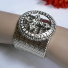 NEW WOMEN SILVER ELASTIC METAL FASHION ROUND BRACELET BIG CROSS RHINESTONES