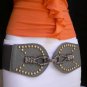 NEW WOMEN ELASTIC GRAY FAUX LEATHER FASHION BELT BIG METAL BUCKLE 28"-36" S - M