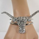 New Women Silver Metal Big Bull Head Cuff Bracelet Fashion Jewelry Rhinestones