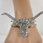 New Women Silver Metal Big Bull Head Cuff Bracelet Fashion Jewelry Rhinestones