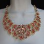 NEW WOMEN GOLD BUTTERFLY STATEMENT JEWELRY PINK RHINESTONES NECKLACE + EARRINGS