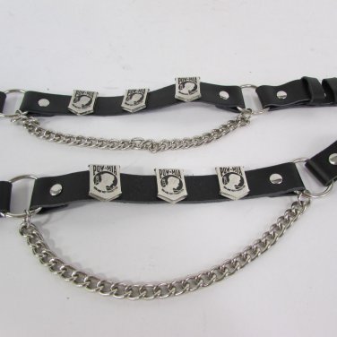 New Biker Men / Women Western Boot Silver Chains Pair 2 Leather Straps POW MIA