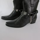 N Biker Men Western Boot Silver Chain Pair Leather Straps POW MIA NOT FORGOTTEN