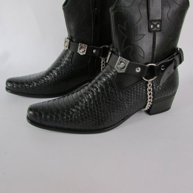 N Biker Men Western Boot Silver Chain Pair Leather Straps POW MIA NOT FORGOTTEN