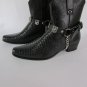 N Biker Men Western Boot Silver Chain Pair Leather Straps POW MIA NOT FORGOTTEN