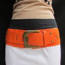 NEW WOMEN HIGH WAIST HIP ORANGE STRETCH FASHION BELT GOLD BUCKLE 23-30" XXS XS S