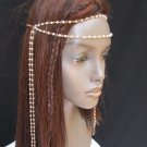 NEW WOMEN GOLD METAL 80'S LONG HEAD CHAIN IMITATION PEARL BEADS FASHION JEWELRY