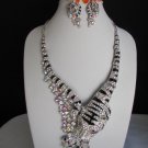 NEW WOMEN SILVER BIG TIGER PANTHER FASHION NECKLACE BROWN RHINESTONES + EARRINGS