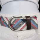 New Aeropostale Women White Red Blue Fabric Fashion Belt Big Silver Buckle S / L