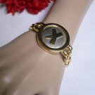 NEW WOMEN MEN GOLD RETRO FASHION BRACELET METAL SHIELD CHAINS X CIRCLE 80' STYLE