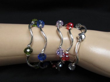 NEW WOMEN GREEN SILVER RED BLUE BEADS FASHION JEWELRY FIVE BANGLES BRACELETS