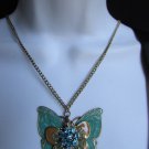 NEW WOMEN LONG GOLD FASHION NECKLACE BIG BLUE BUTTERFLY FLOWER PENDANT 17" DROP