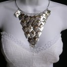 NEW WOMEN SILVER THIN CHOKER FASHION NECKLACE TRIANGELS METAL PLATES +EARRINGS