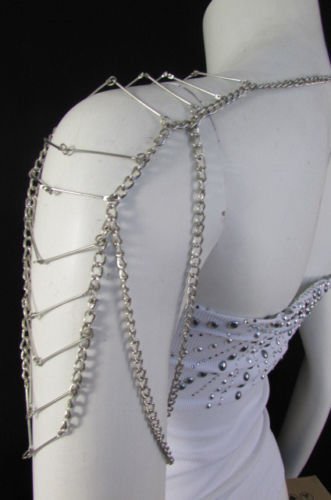 NEW WOMEN SILVER ONE SIDE SHOULDER METAL BODY CHAIN FASHION JEWELRY M.J. STYLE