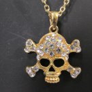 New Women Skull Gold Metal Skeleton Chain Fashion Necklace Silver Rhinestones
