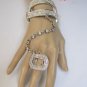 NEW WOMEN SILVER METAL HAND CHAIN SILVER RHINESTONES FASHION SLAVE BRACELET RING