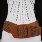 New Women Brown Braided Hip Waist Fashion Belt Big Retro Buckle 28"-34" S / M