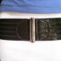 NEW WOMEN WIDE BLACK FAUX LEATHER CROCODILE STAMP BELT PWTR BUCKLE 24"-32" XXS-M