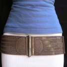 NEW WOMEN WIDE DARK GRAY FAUX LEATHER CROCODILE STAMP BELT PEWTER 24"- 32" XXS-M