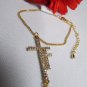 NEW WOMEN GOLD DOUBLE CROSSES HAND FASHION SLAVE BRACELET RING SILVER RHINESTONE